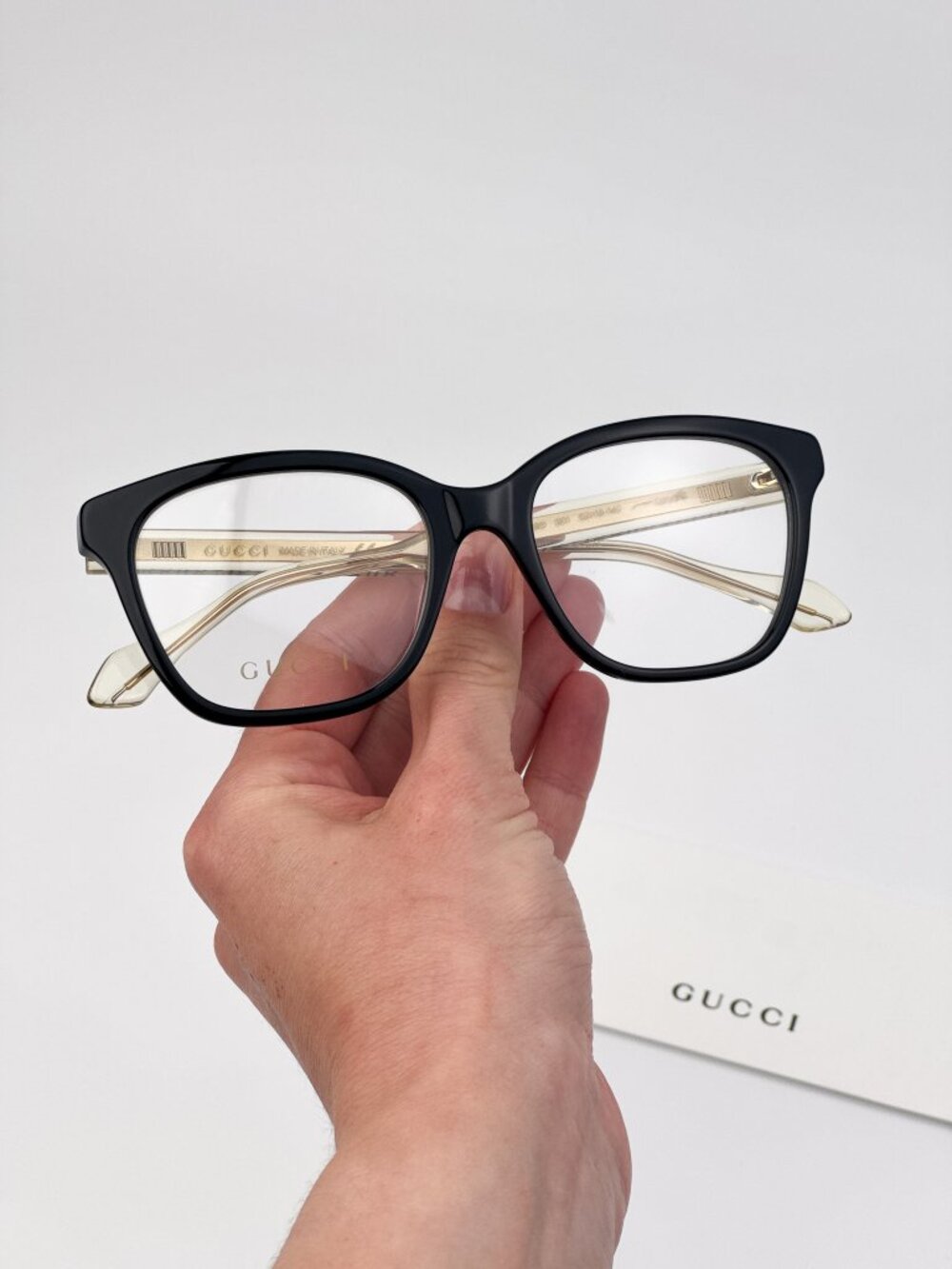 Gucci GG0566O 001 Eyeglasses – Black Crystal Square Frames